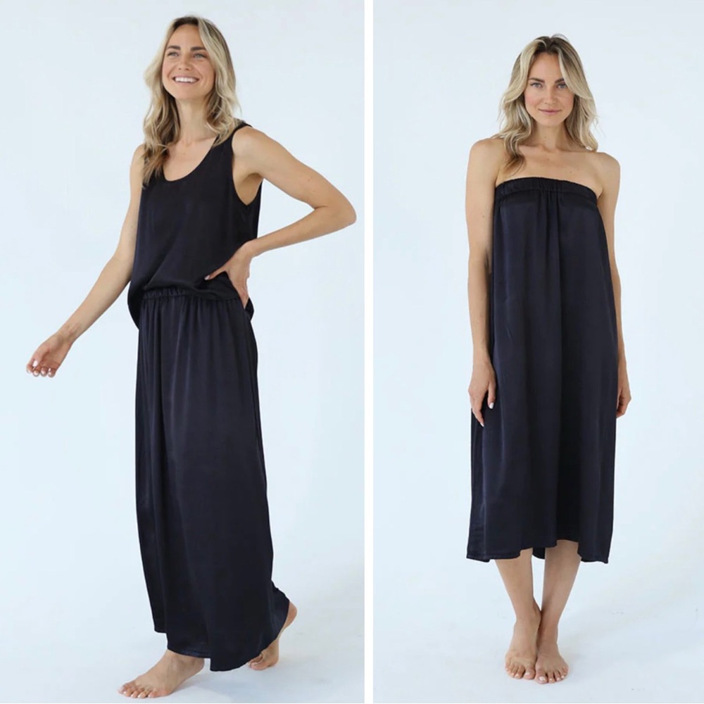 PJ‎ Harlow Bella Maxi Skirt Black Satin Spa Loungewear Dress/ Skirt Size M/XL